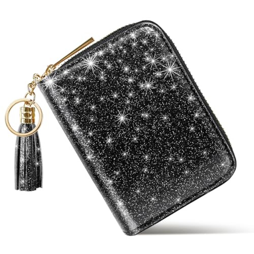 Coco Rossi Women's Small Credit Card Wallet ID Card Case for Girls RFID Glitter Cute Accordion Card Holder -Black Glitter - Image 3