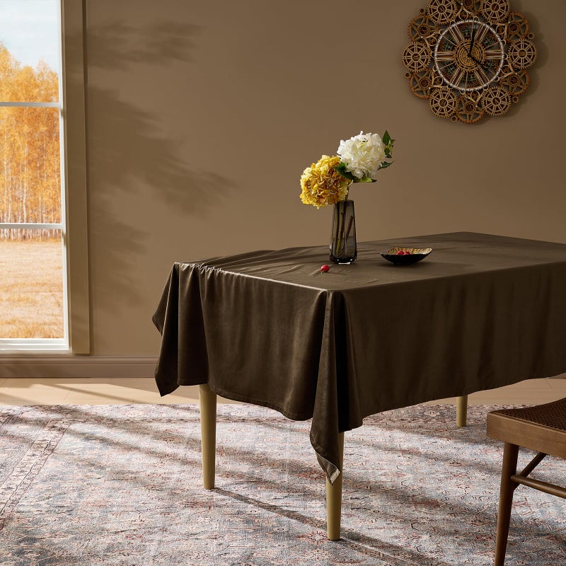 OMMATO Brown Velvet Tablecloths Rectangular French Luxury Solid Table Cloth Vintage Retro Farmhouse Rustic Country Tablecloth Washable Table Cover for Party Kitchen Dinning Tabletop Decor,55x84 Inch,Fall - Image 4