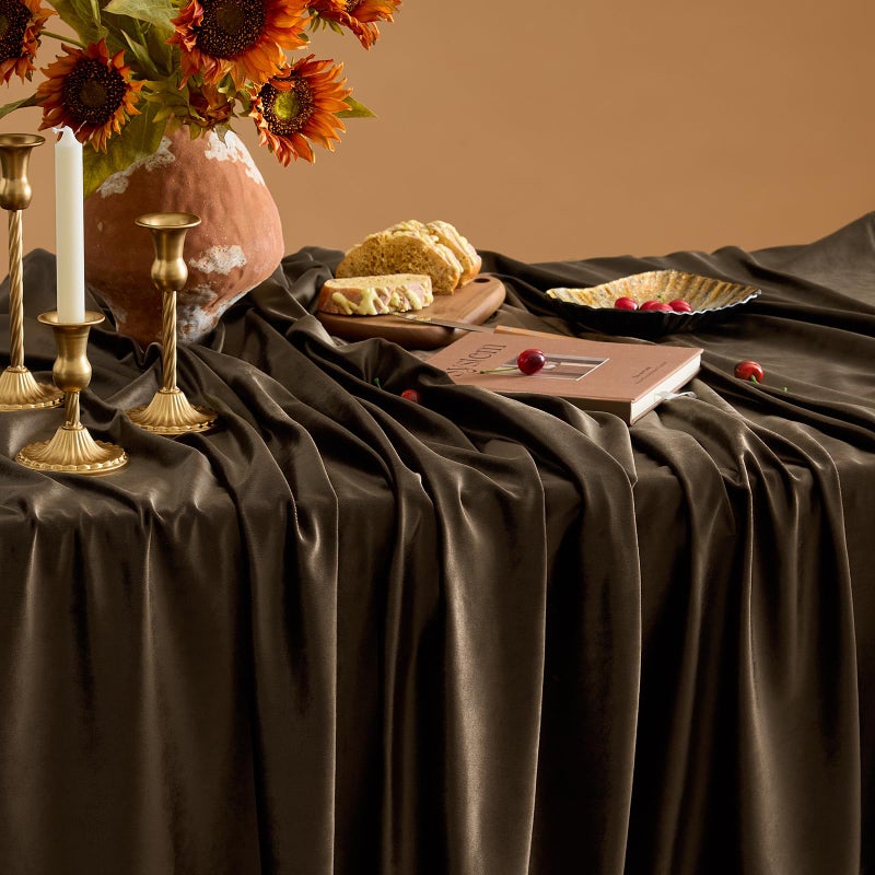 OMMATO Brown Velvet Tablecloths Rectangular French Luxury Solid Table Cloth Vintage Retro Farmhouse Rustic Country Tablecloth Washable Table Cover for Party Kitchen Dinning Tabletop Decor,55x84 Inch,Fall - Image 5