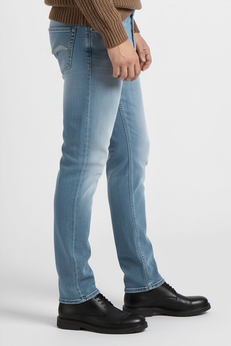 Replay Men Slim Fit Washed Stretchable Denim Jeans, Light Blue - Image 5