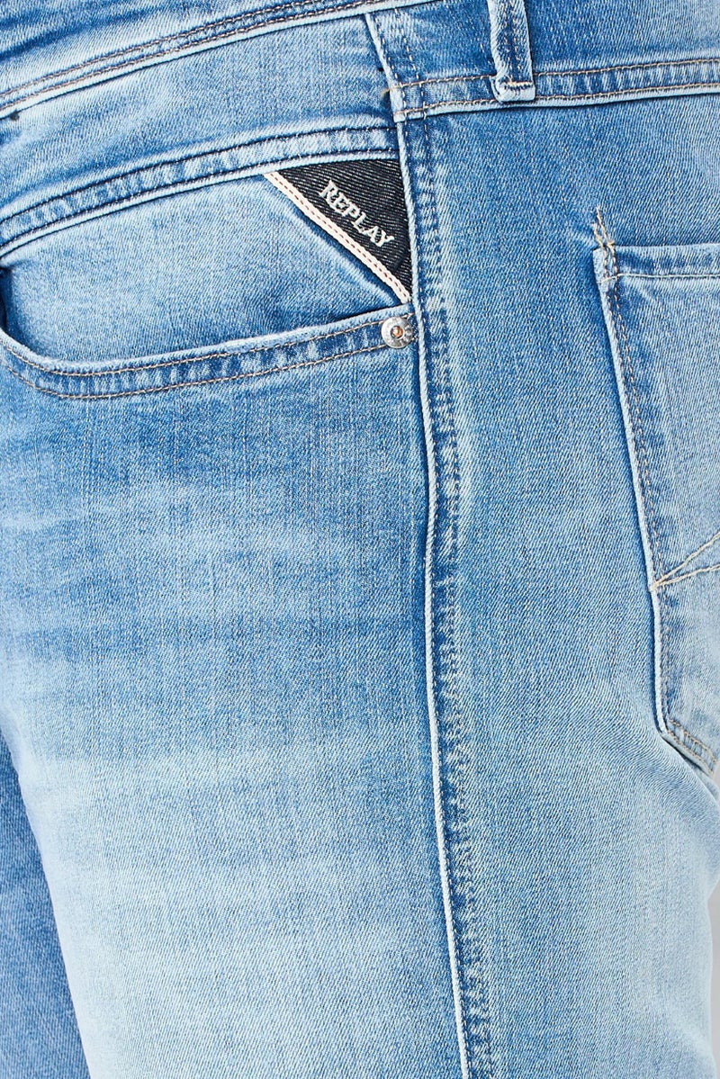 Replay Men Slim Fit Washed Stretchable Denim Jeans, Light Blue - Image 2