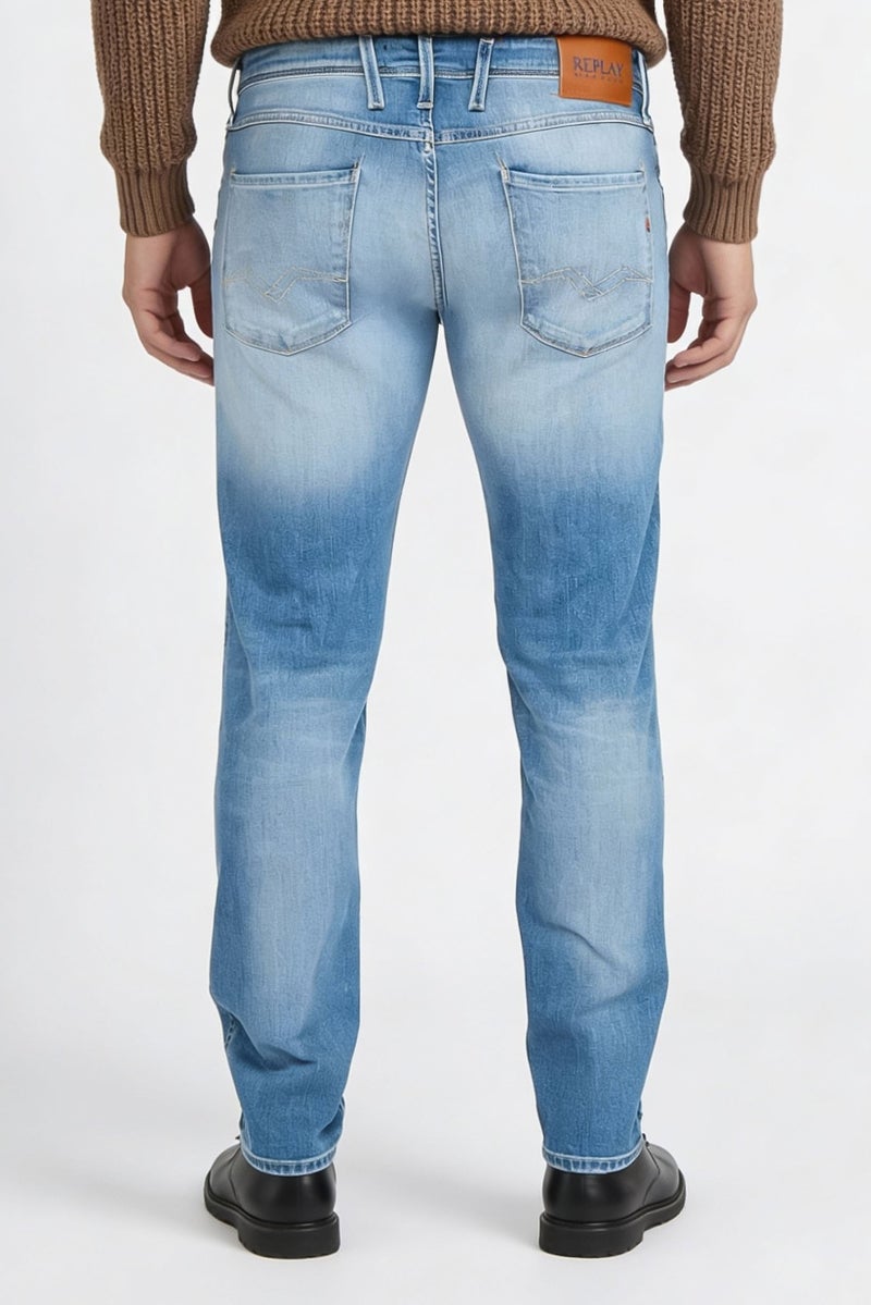Replay Men Slim Fit Washed Stretchable Denim Jeans, Light Blue - Image 3