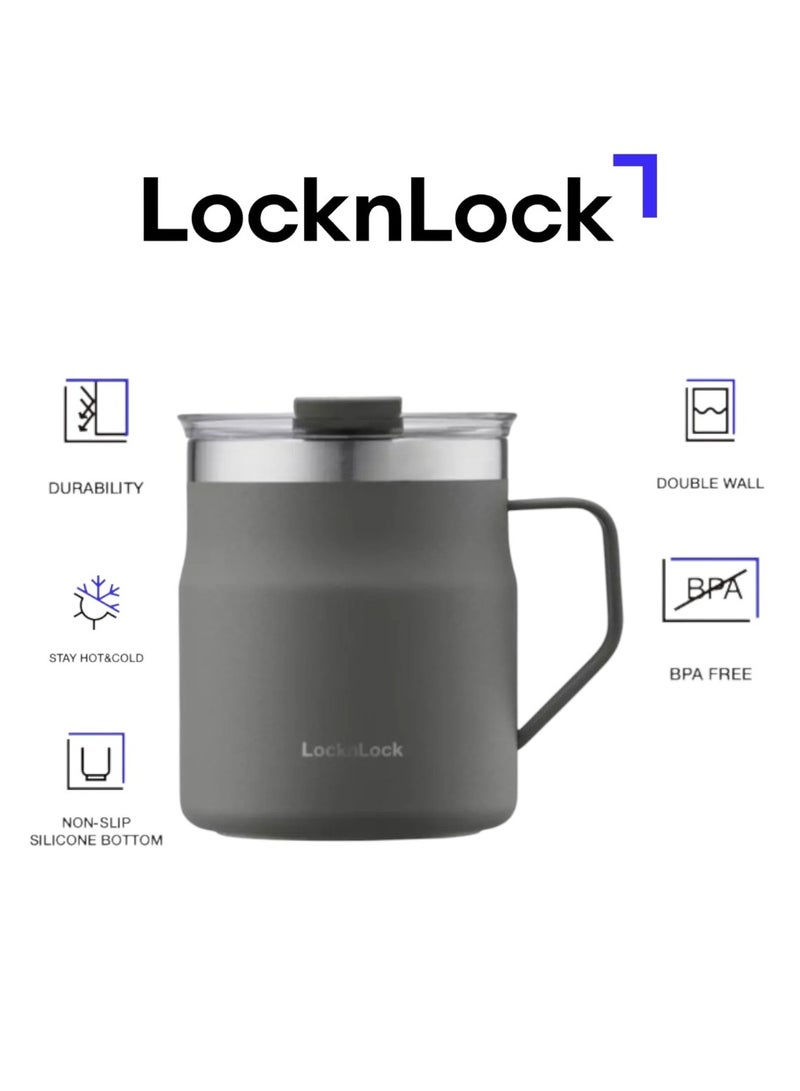 LOCK & LOCK LocknLock Metro Mug 355ml Khaki Double Wall Stainless Steel Insulated Travel Mug, Spill Resistant Leakproof Lid, BPA Free Coffee Cup with Handle for Hot & Cold Drinks - Image 1
