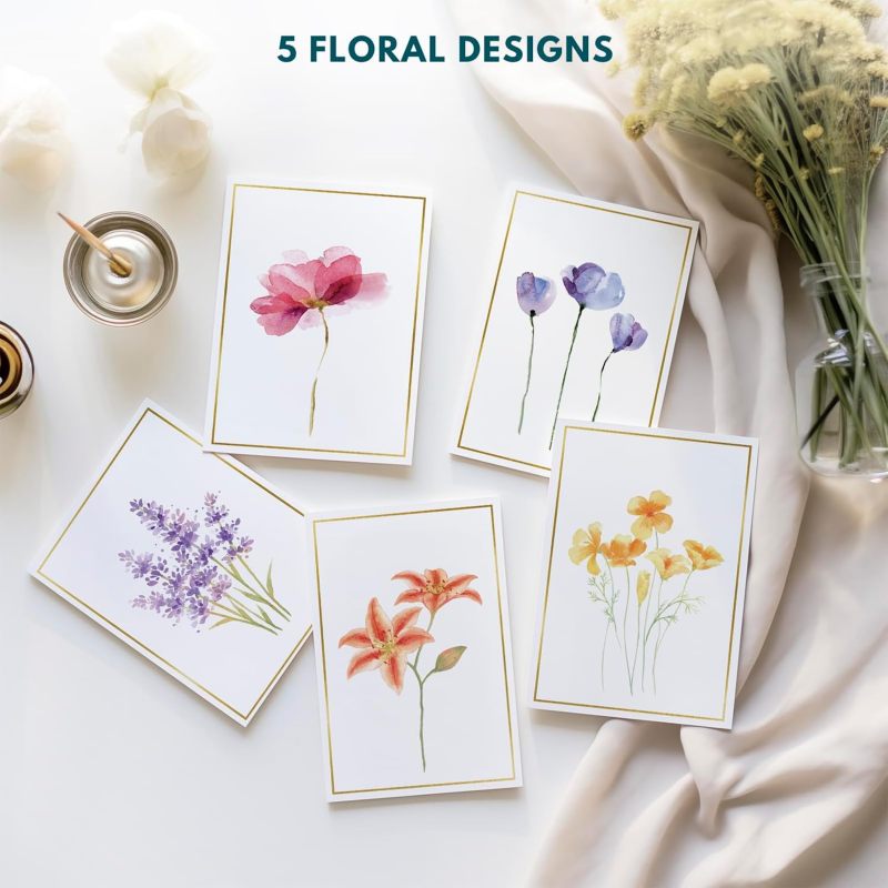 Blank Greeting Cards 30-Pack 4" X 6" 300gsm Cardstock - Sturdy Premium Quality Floral Note Cards with Matching Envelopes for All Occasions - Image 2