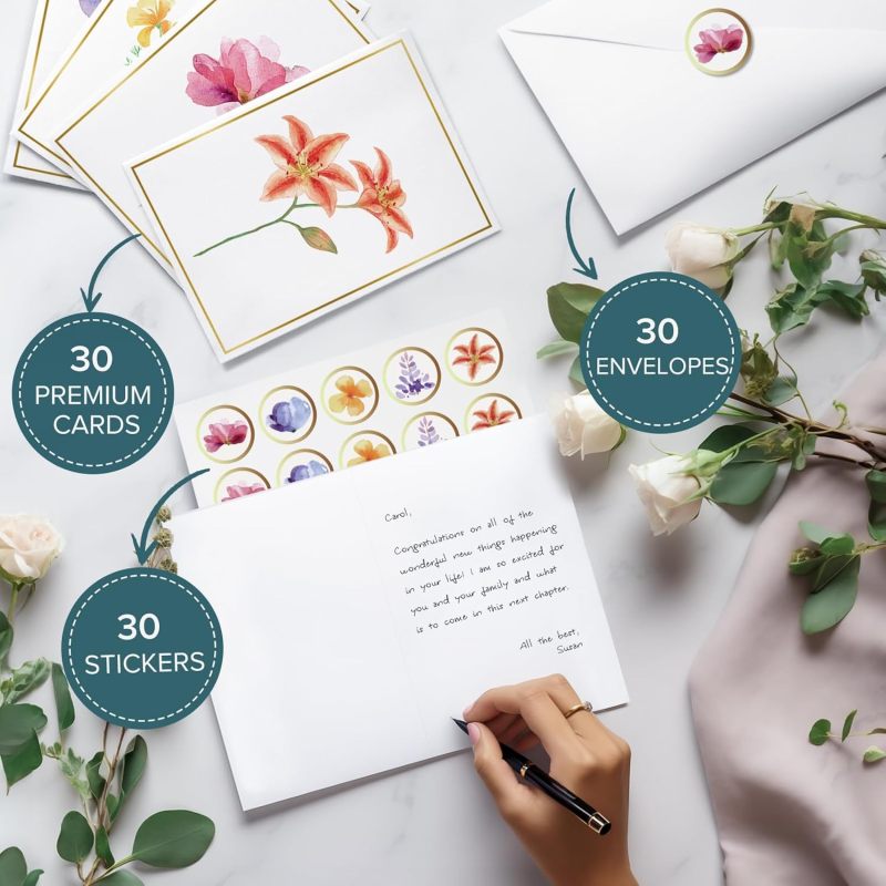 Blank Greeting Cards 30-Pack 4" X 6" 300gsm Cardstock - Sturdy Premium Quality Floral Note Cards with Matching Envelopes for All Occasions - Image 4