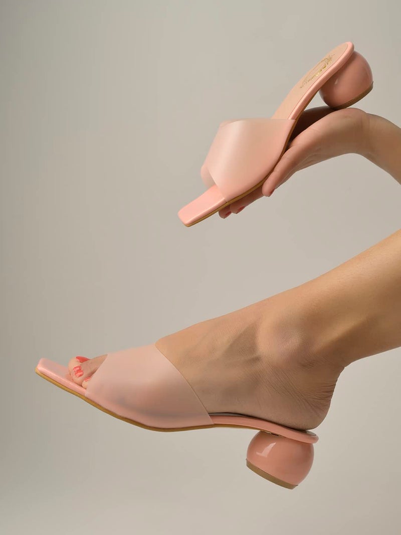 Shoetopia Clear Strap Solid Peach Block Heels for Women & Girls /UK7 - Image 4