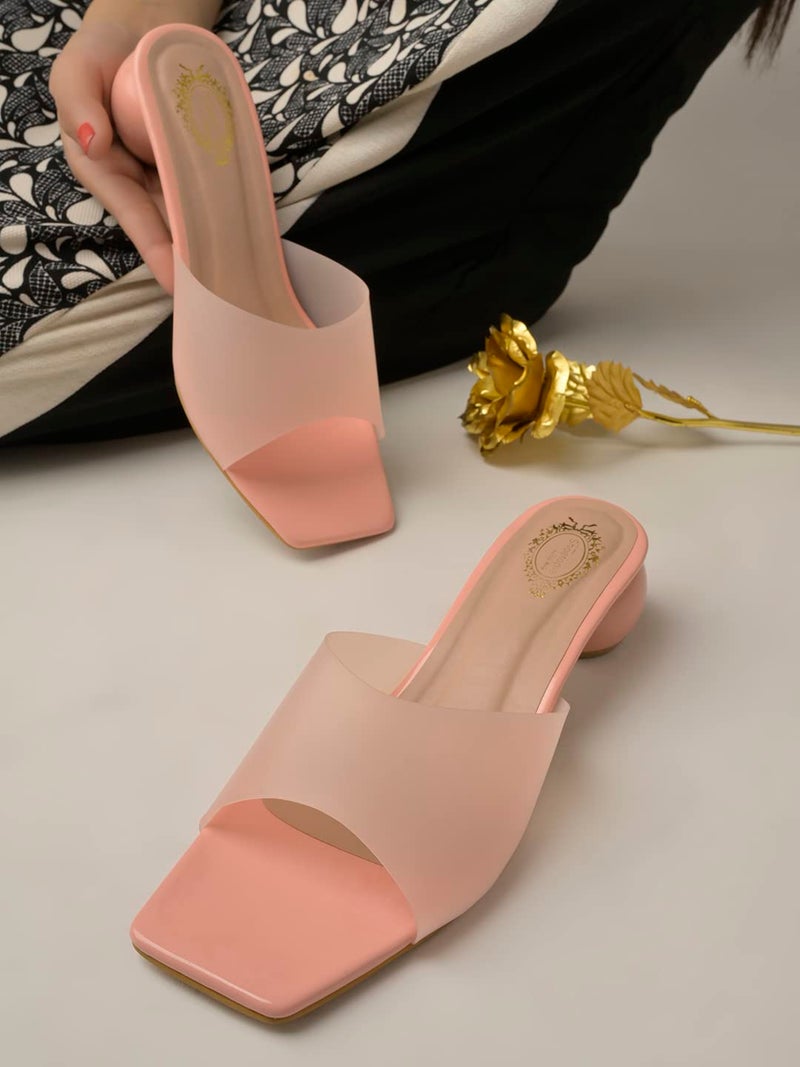 Shoetopia Clear Strap Solid Peach Block Heels for Women & Girls /UK7 - Image 2
