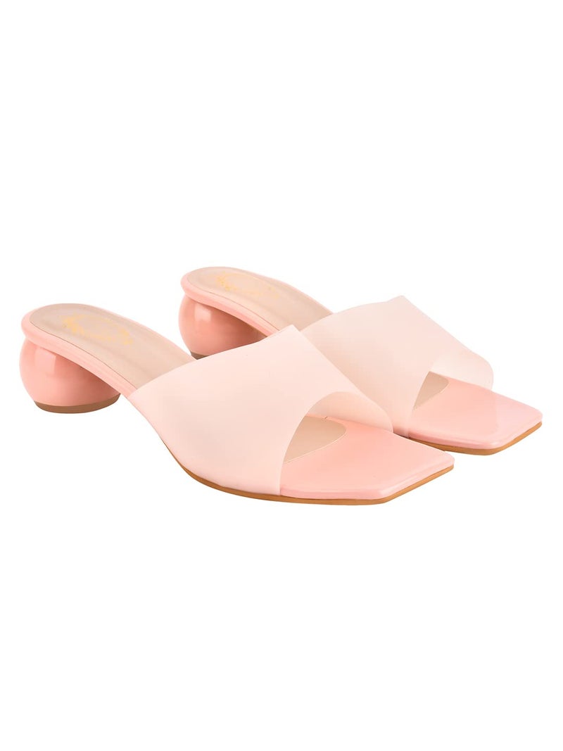 Shoetopia Clear Strap Solid Peach Block Heels for Women & Girls /UK7 - Image 1