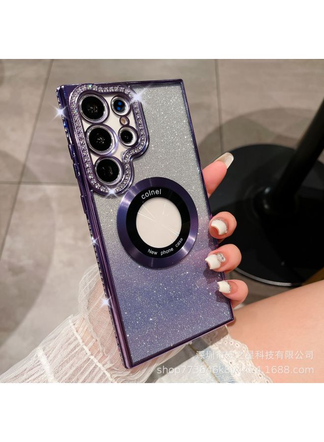 For Samsung S24ultra Magnetic Leakage Magnifier Mobile Phone Case S23plus Edge Drill Glitter Gradient Soft Case