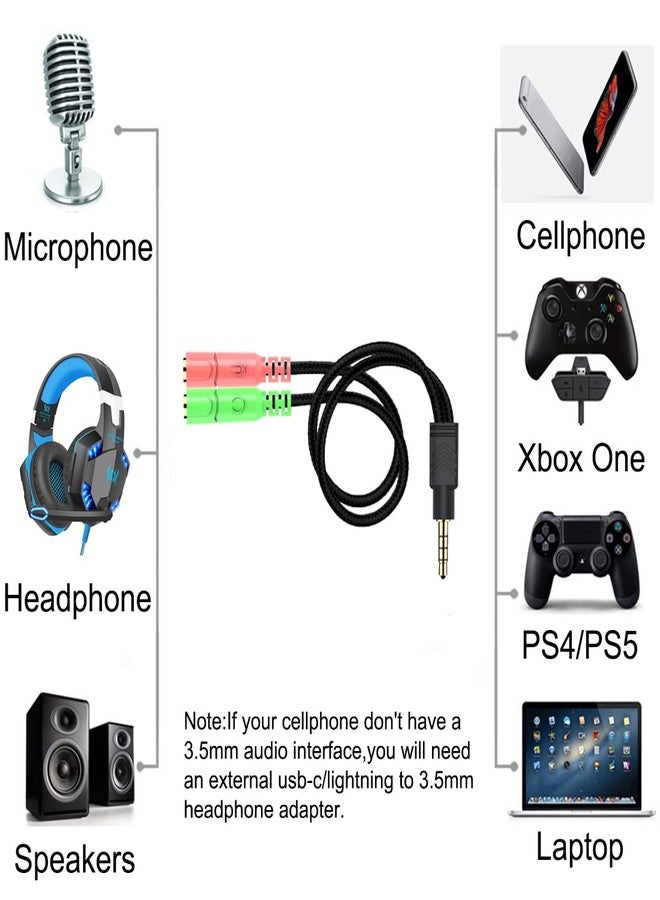 ENVEL 3.5mm Jack Cable Headset Adapter Kit CTIA for Laptop PS4 Smartphone Xbox One Tablet Earphone with Headphone/Microphone Simultaneously Y Splitter Audio 2 Female to 1 Male - Image 3