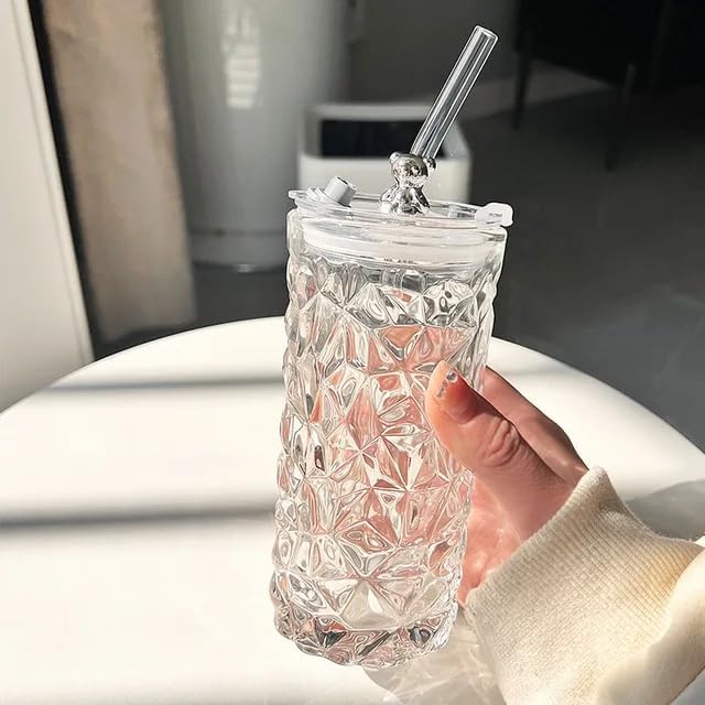 SHREE HANS CREATION Luxury Design Drink Glass Cup with Straw Travel Mug and NonSlip Sleeve Durable Drinking Tumbler Tulip Glass Water Cup Sipper Bottle Love 470ML Multicolor Pack of 2 - Image 3