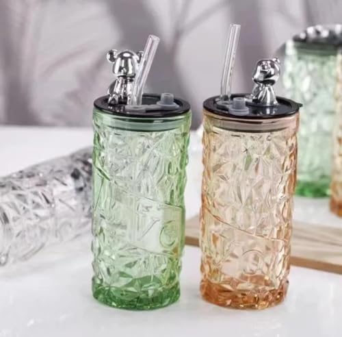 SHREE HANS CREATION Luxury Design Drink Glass Cup with Straw Travel Mug and NonSlip Sleeve Durable Drinking Tumbler Tulip Glass Water Cup Sipper Bottle Love 470ML Multicolor Pack of 2 - Image 1