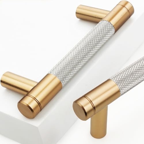 Gutuwellea 20 Pack 3 Inch 76 mm Bronze and Nickel Knurled Cabinet Handles Cabinet Pulls Aluminum Handles Knurled Drawer Pulls Oxidation Finish with Diamond Pattern 4 Length 3 Hole Center - Image 1