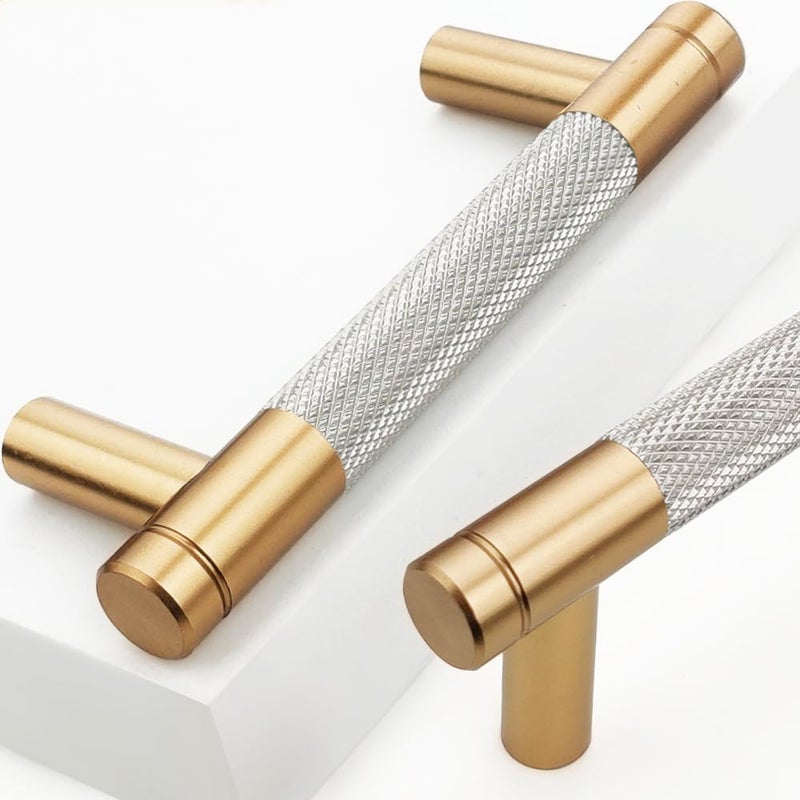 Gutuwellea 20 Pack 3 Inch 76 mm Bronze and Nickel Knurled Cabinet Handles Cabinet Pulls Aluminum Handles Knurled Drawer Pulls Oxidation Finish with Diamond Pattern 4 Length 3 Hole Center - Image 2