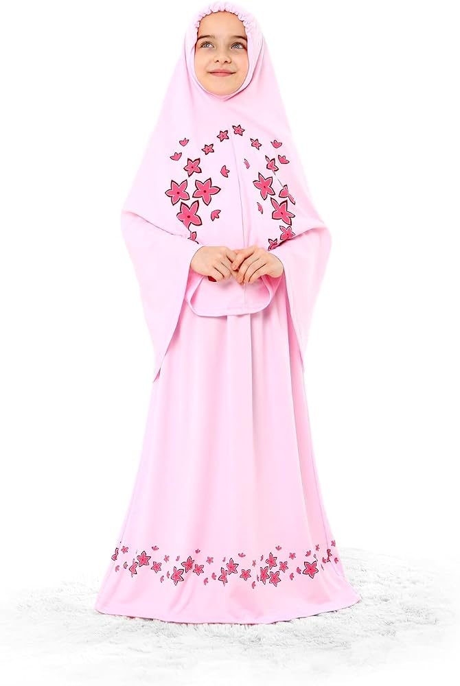 Elanesa  Girl's Prayer Dress with Star Printed Long Headscarf - Image 1