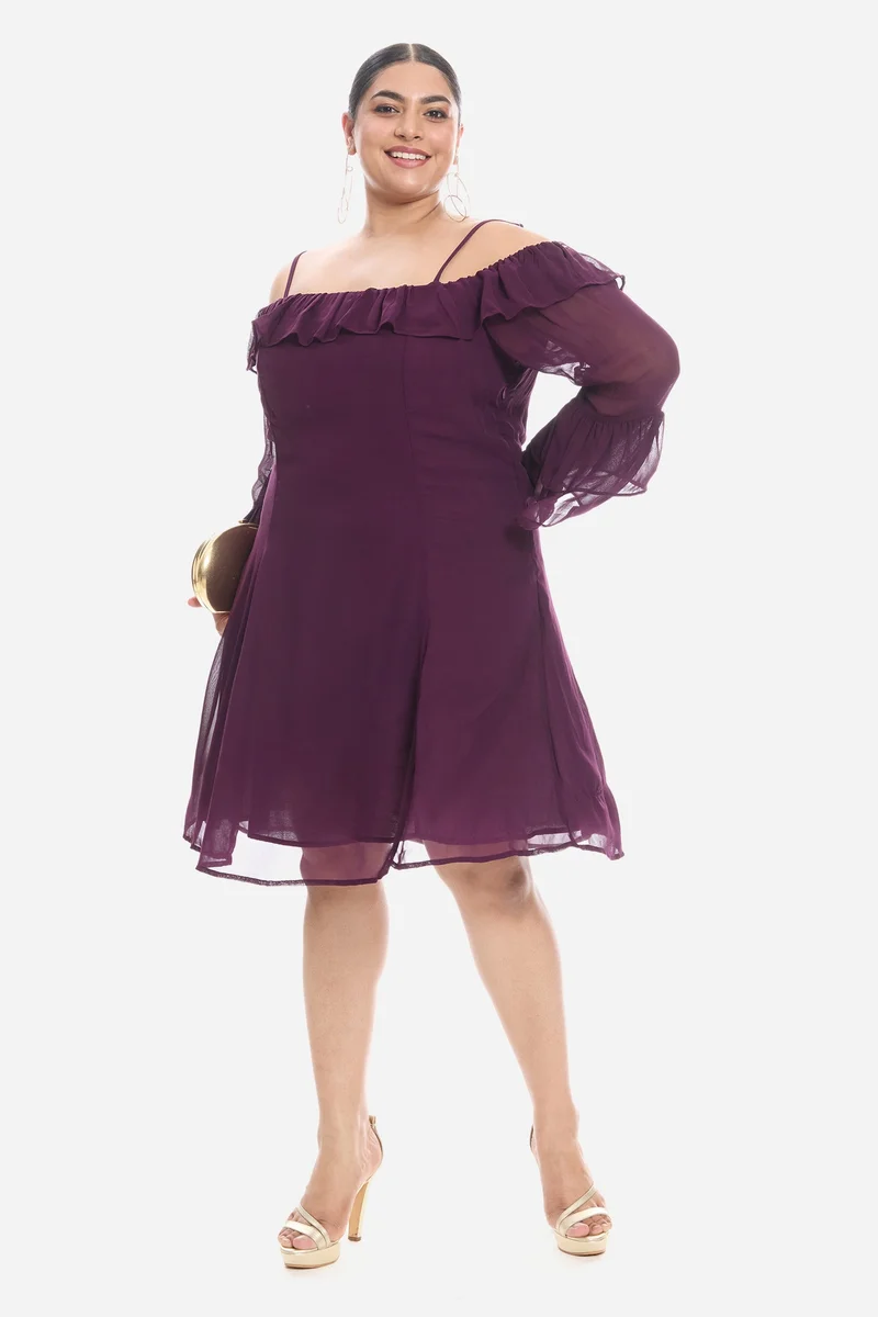 فيرجيو Solid Viscose Off-Shoulder Plus Size Dress for Women