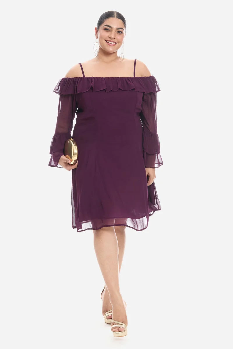 فيرجيو Solid Viscose Off-Shoulder Plus Size Dress for Women