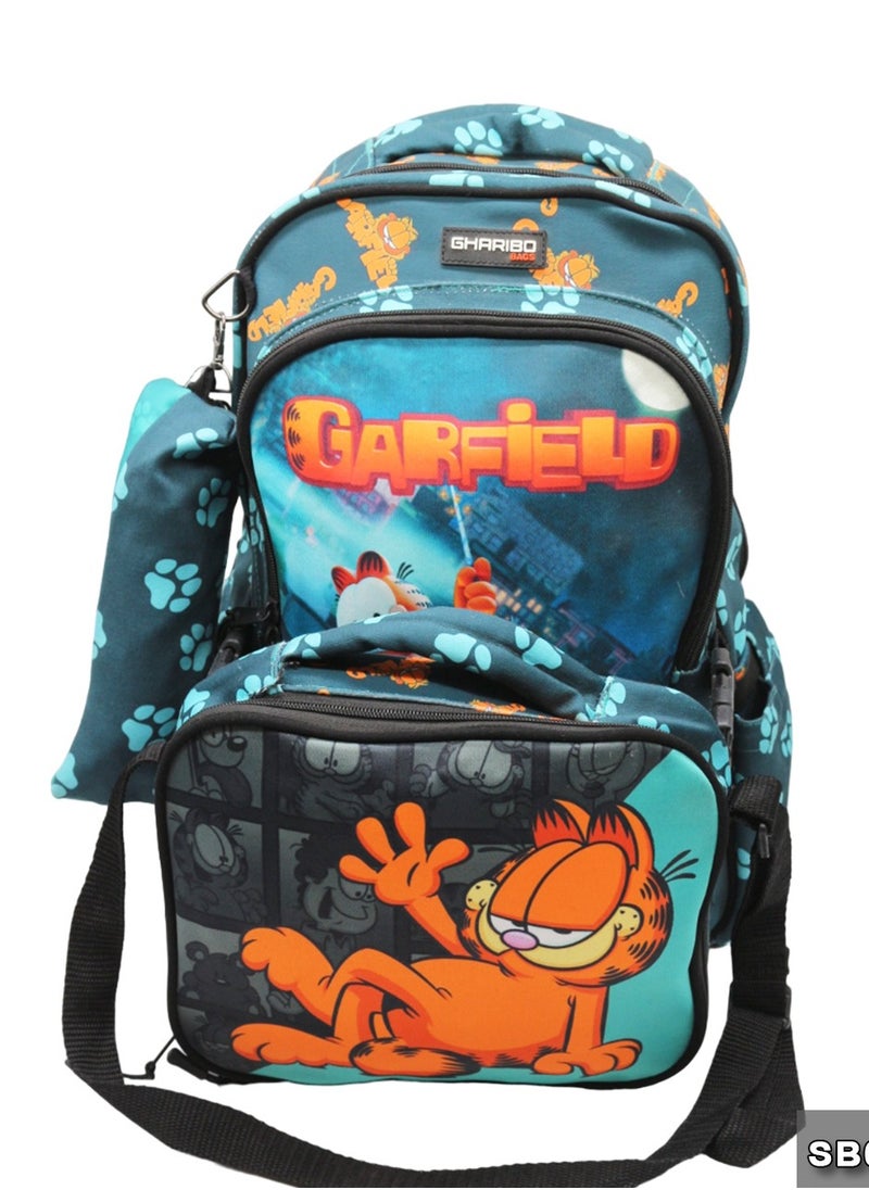 Gharibo Bags School backpack with lunch bag Size 17 model 32 Garfield  - Image 1