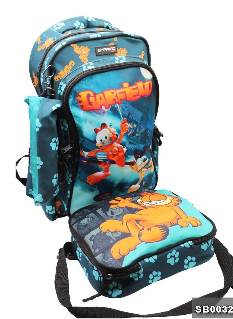 Gharibo Bags School backpack with lunch bag Size 17 model 32 Garfield  - Image 2