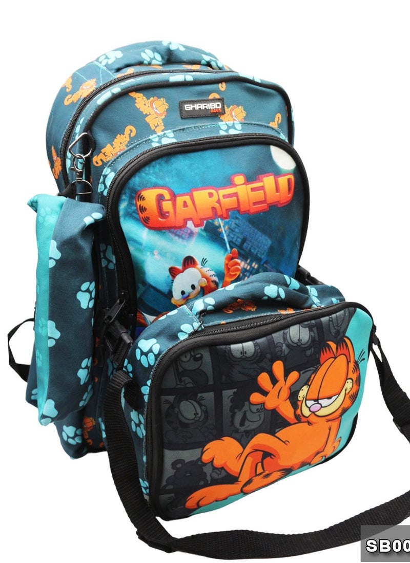 Gharibo Bags School backpack with lunch bag Size 17 model 32 Garfield  - Image 3