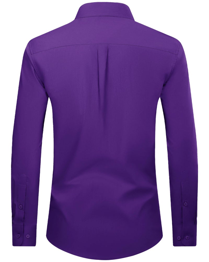 Lusead Mens Dress Shirts Purple Stretch Long Sleeve Cotton Formal Wrinkle Free Business Casual Button Up Shirt for Prom Party - Image 2