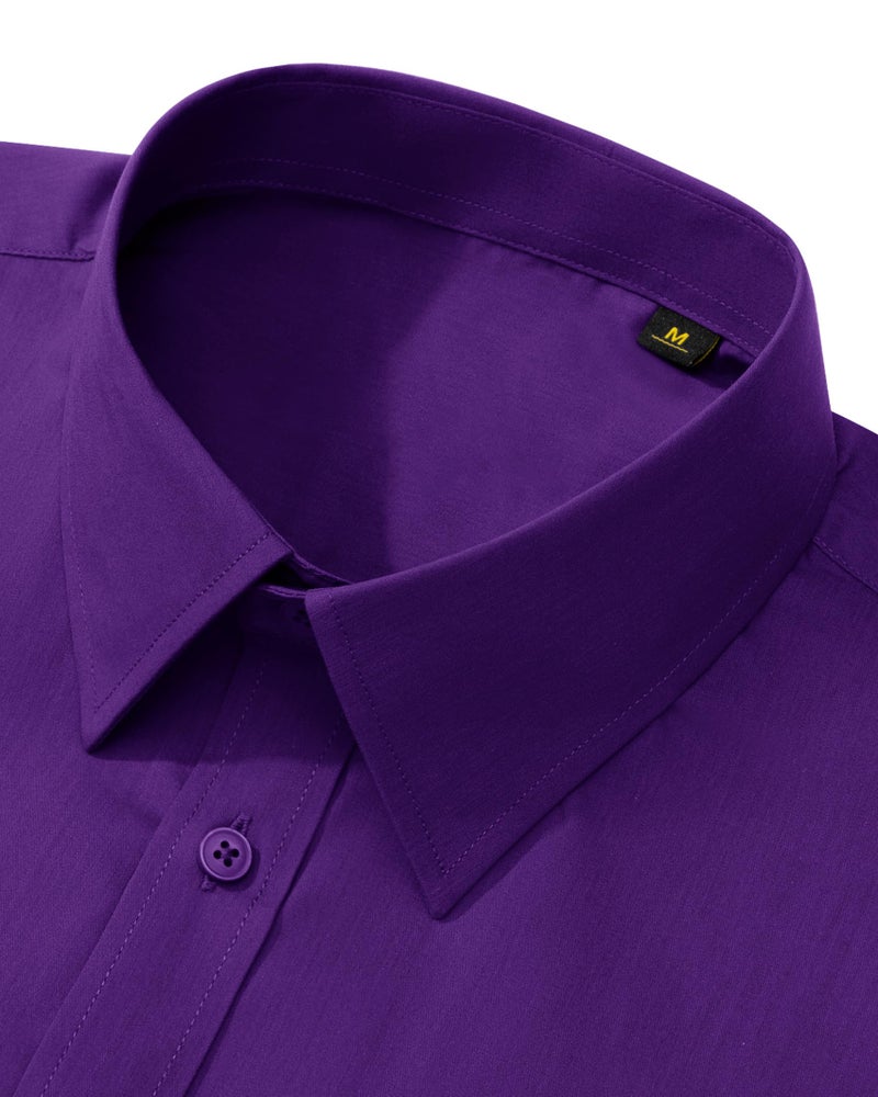 Lusead Mens Dress Shirts Purple Stretch Long Sleeve Cotton Formal Wrinkle Free Business Casual Button Up Shirt for Prom Party - Image 3