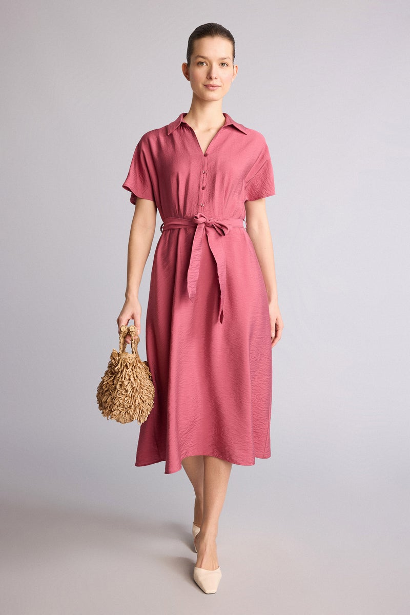 DeFacto Red Woman A Line Shirt Collar Dress Casual - Image 1