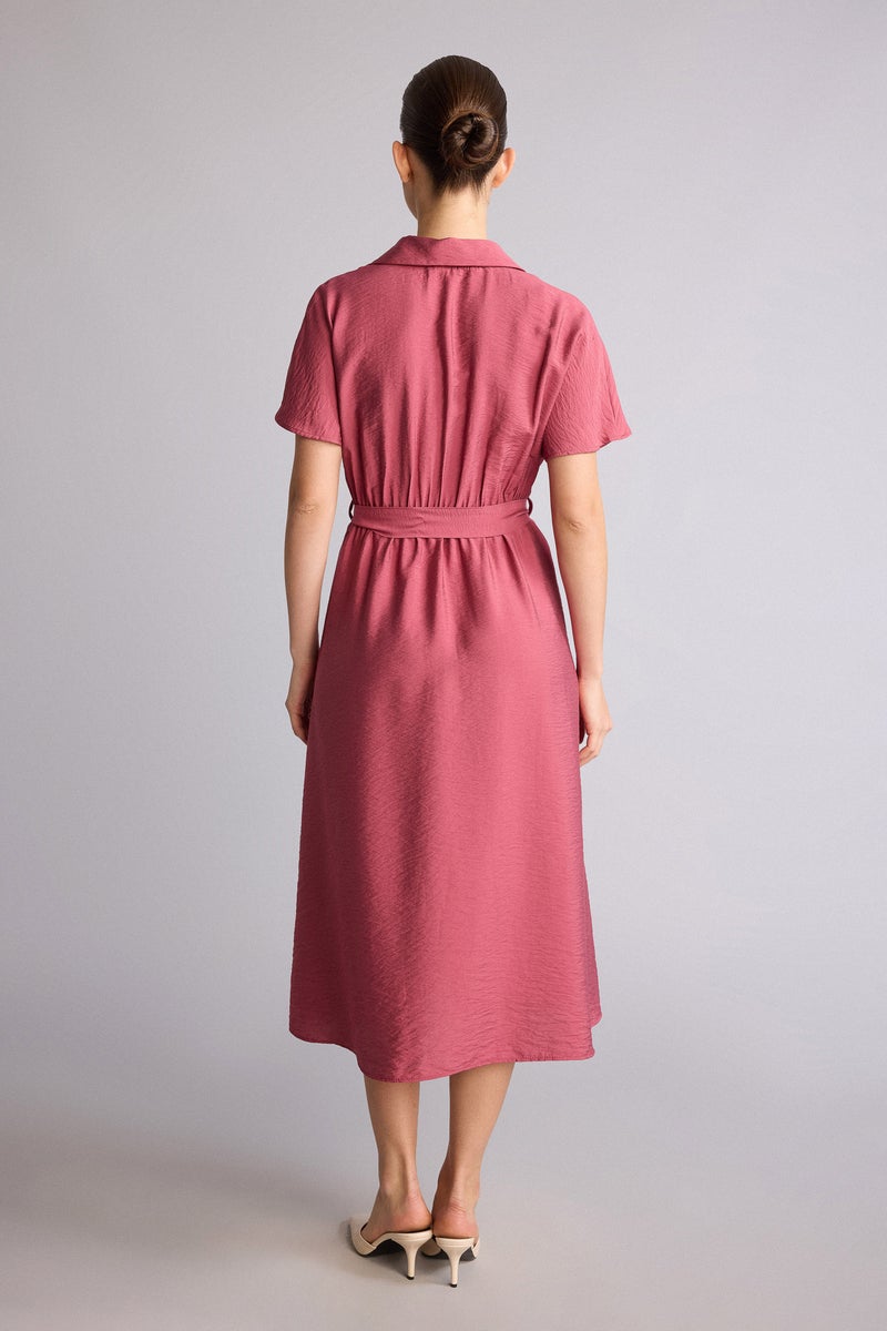 DeFacto Red Woman A Line Shirt Collar Dress Casual - Image 5