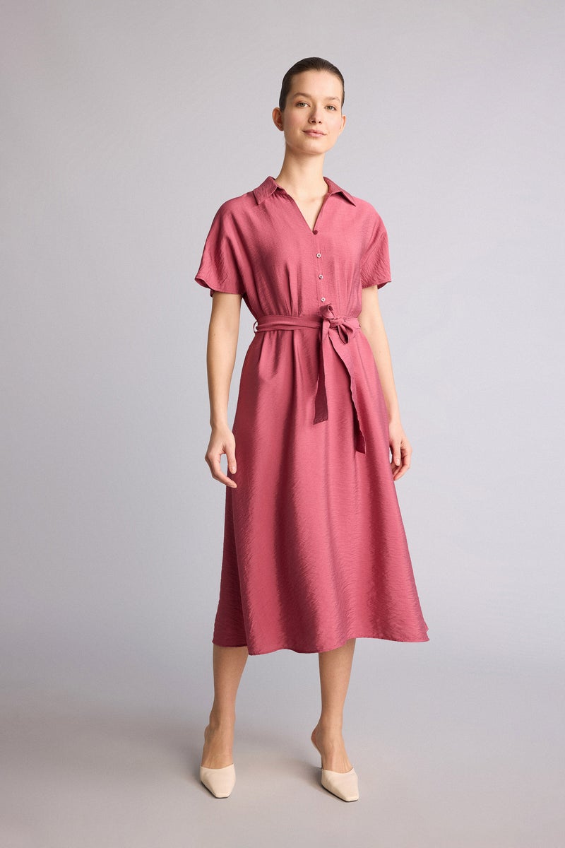 DeFacto Red Woman A Line Shirt Collar Dress Casual - Image 2