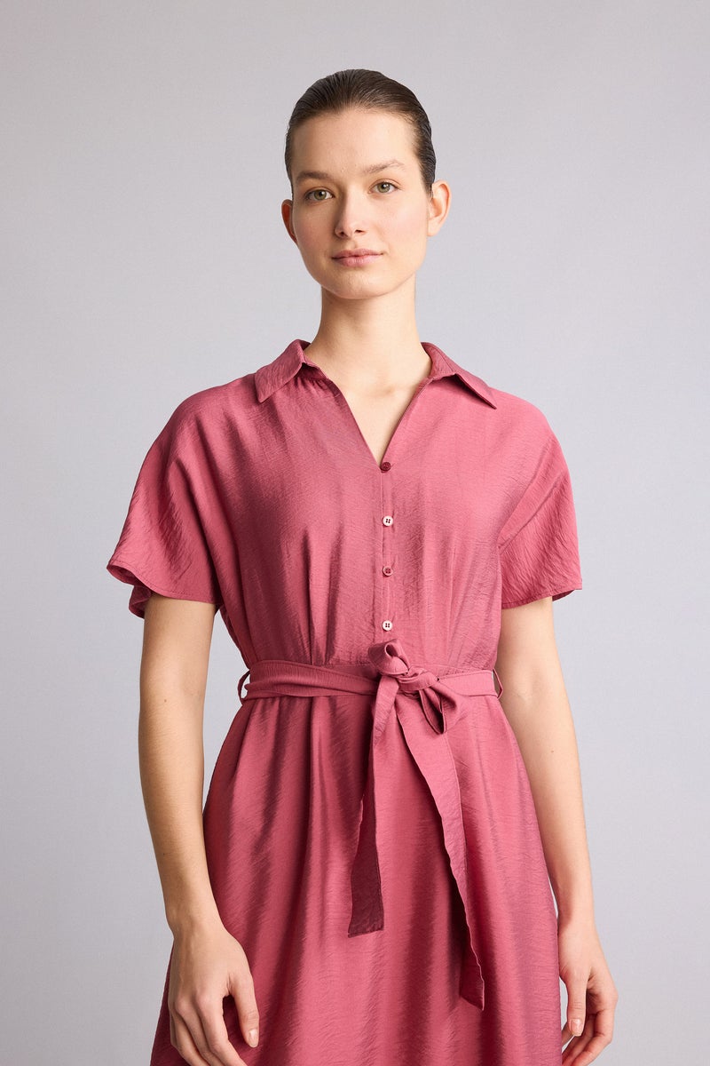 DeFacto Red Woman A Line Shirt Collar Dress Casual - Image 3