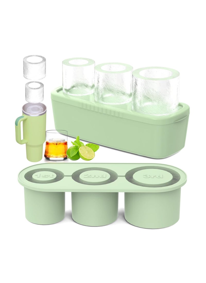 Generic - Ice Cube Tray for 30oz - 40oz Glasses, 3 Pieces Silicone Cylindrical Ice Molds with Lid and Ice Box for Refrigerator, Easy Fill and Release Ice Maker for Whiskey, Cocktails, BPA Free (Green) - Image 1