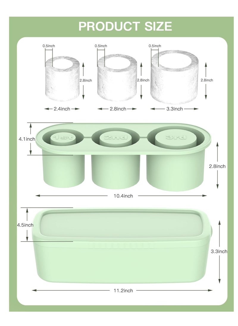 Generic - Ice Cube Tray for 30oz - 40oz Glasses, 3 Pieces Silicone Cylindrical Ice Molds with Lid and Ice Box for Refrigerator, Easy Fill and Release Ice Maker for Whiskey, Cocktails, BPA Free (Green) - Image 1