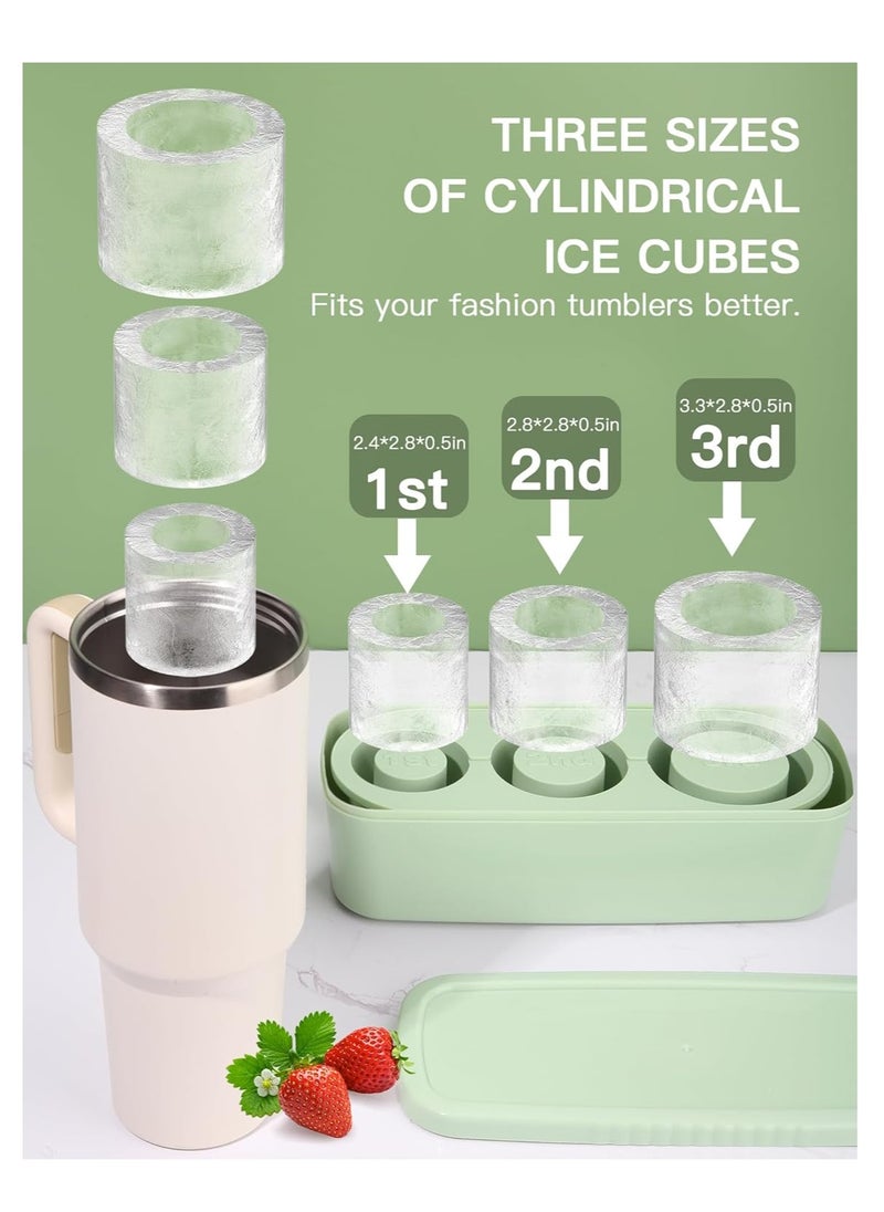 Generic - Ice Cube Tray for 30oz - 40oz Glasses, 3 Pieces Silicone Cylindrical Ice Molds with Lid and Ice Box for Refrigerator, Easy Fill and Release Ice Maker for Whiskey, Cocktails, BPA Free (Green) - Image 1