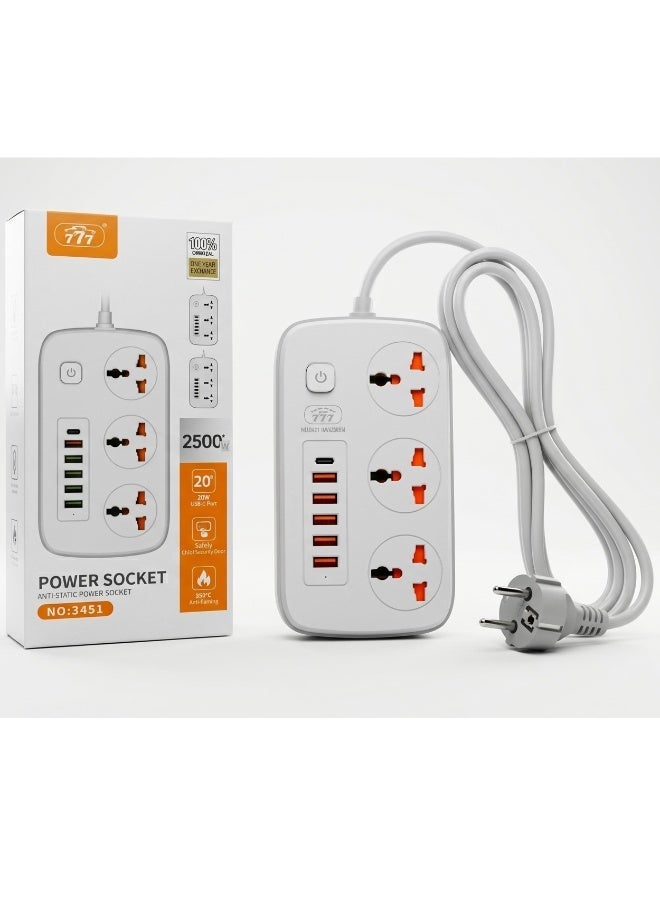 777 Power Socket 3451 – 2500W – 20W USB-C – Child Safety – Flame Retardant – Safe - Image 1