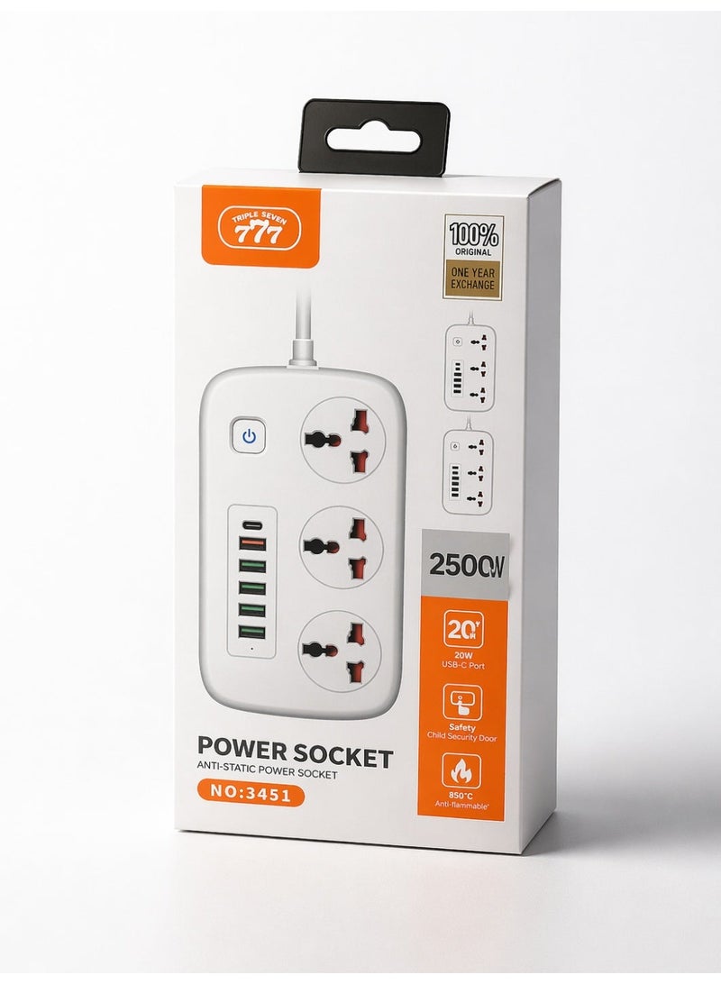 777 Power Socket 3451 – 2500W – 20W USB-C – Child Safety – Flame Retardant – Safe - Image 2
