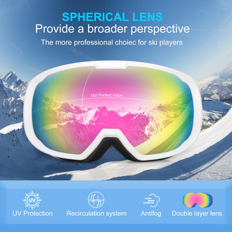 EXP VISION نظارات تزلج EXP VISION للرجال والنساء، نظارات تزلج OTG مع حماية 100% من الأشعة فوق البنفسجية وعدسة مضادة للضباب (وردي)  - Image 2