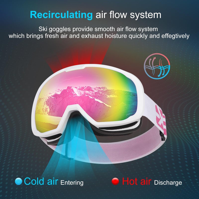 EXP VISION نظارات تزلج EXP VISION للرجال والنساء، نظارات تزلج OTG مع حماية 100% من الأشعة فوق البنفسجية وعدسة مضادة للضباب (وردي)  - Image 3