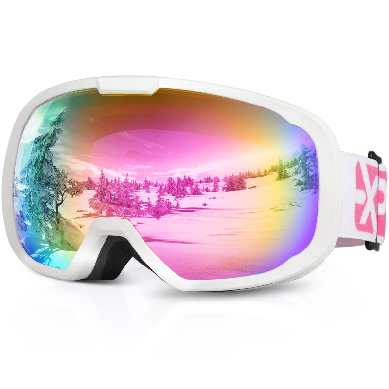 EXP VISION نظارات تزلج EXP VISION للرجال والنساء، نظارات تزلج OTG مع حماية 100% من الأشعة فوق البنفسجية وعدسة مضادة للضباب (وردي)  - Image 1