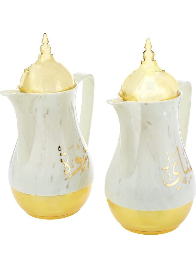 Royalford Double Wall 1 L+1 L 2 Pieces Marble Tea & Cawa Set | RF9413 Multicolour - Image 1