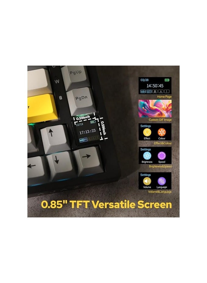 erorex - AK820 Pro 75% Gasket-mounted Mechanical Keyboard with TFT Screen, 3 Modes(Bluetooth 5.1/2.4G Wireless & Type-C Wired), Sound Dampening Foams - Image 1