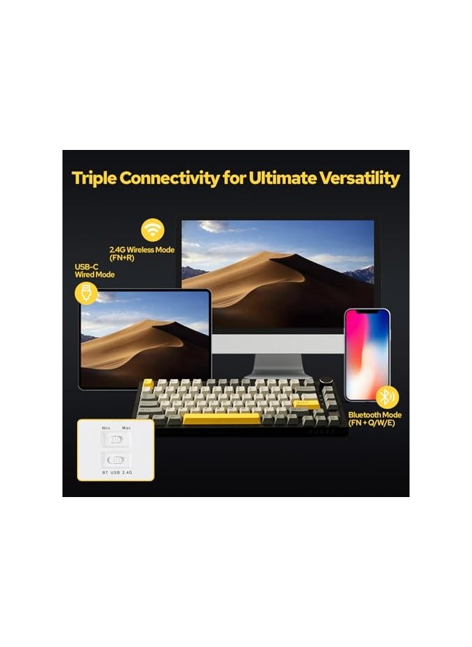 erorex - AK820 Pro 75% Gasket-mounted Mechanical Keyboard with TFT Screen, 3 Modes(Bluetooth 5.1/2.4G Wireless & Type-C Wired), Sound Dampening Foams - Image 1