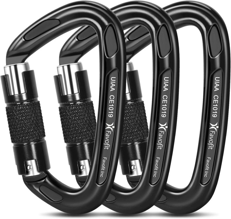 Favofit Heavy Duty Locking Climbing Carabiner - Favofit 25KN UIAA Certified Safety Carabiner Clip for Arborist - 3.9'' Large Rock Climbing Hook for Hammock Rappelling Hunting  - Image 1