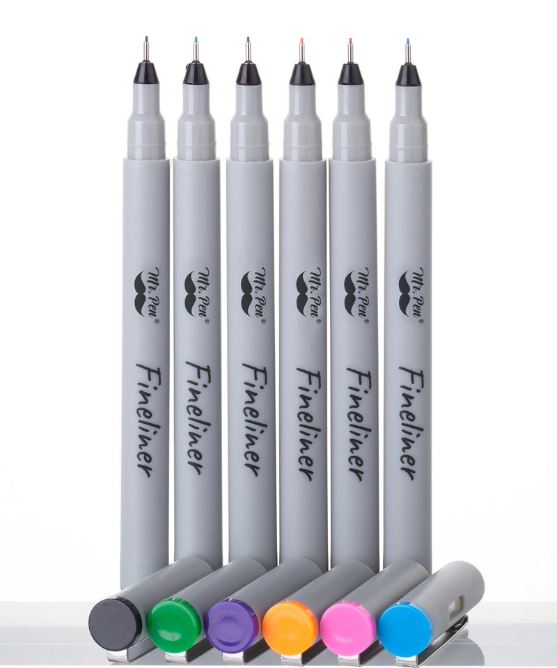 Mr Pen Fineliner Pens 02 mm 6 Pack Ultra Fine No Bleed Bible Pens Assorted Colors Art Pens Fine Point