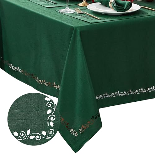 Elrene Home Fashions Holly Scroll Laser Cut Holiday Fabric Tablecloth 52x52 Square Holly Green - Image 3