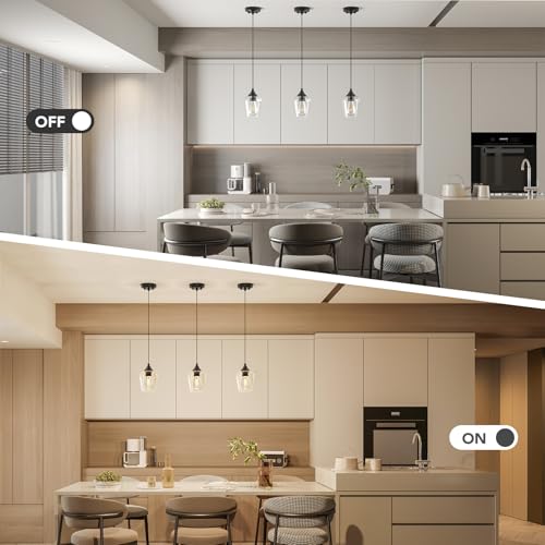 VONLUCE Pendant Light Kitchen Island, Matte Black Pendant Light Fixture with E26 Base & Adjustable Cable, Modern Pendant Lighting with Glass Shade for Living Room Bedroom Hallway - Image 3