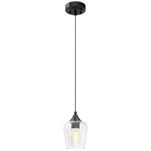 VONLUCE Pendant Light Kitchen Island, Matte Black Pendant Light Fixture with E26 Base & Adjustable Cable, Modern Pendant Lighting with Glass Shade for Living Room Bedroom Hallway - Image 1