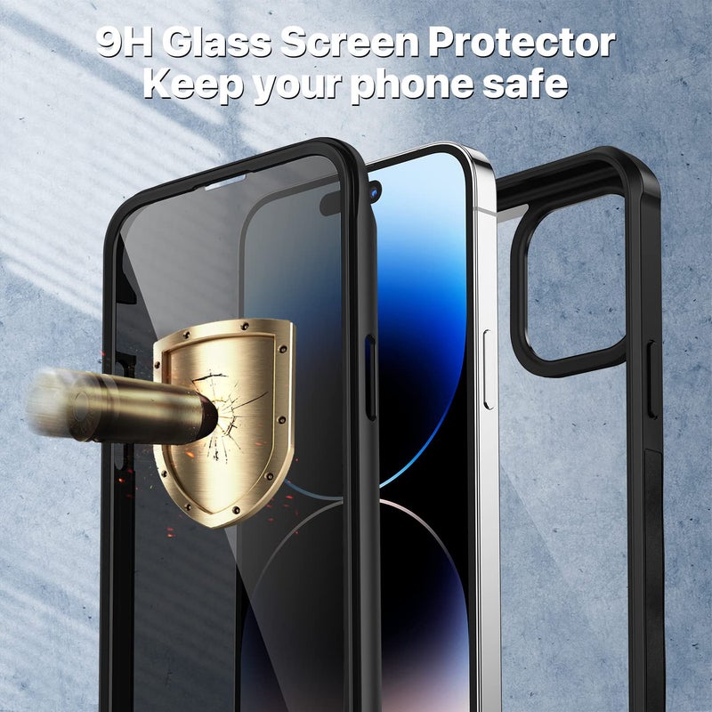 CENHUFO Privacy for iPhone 14 Pro Case, Full Body Phone Case with Built-in 9H Tempered Glass Privacy Screen Protector and Camera Lens Protector, Anti Peep Spy Shockproof Bumper Clear Cover - Black - Image 4