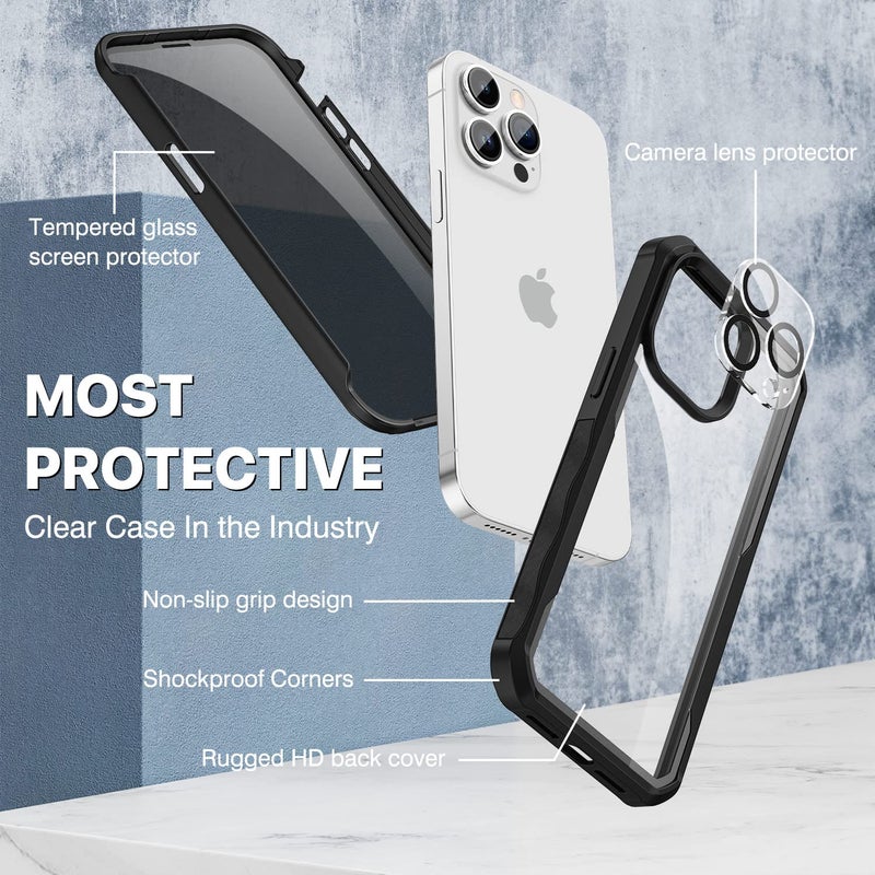 CENHUFO Privacy for iPhone 14 Pro Case, Full Body Phone Case with Built-in 9H Tempered Glass Privacy Screen Protector and Camera Lens Protector, Anti Peep Spy Shockproof Bumper Clear Cover - Black - Image 3