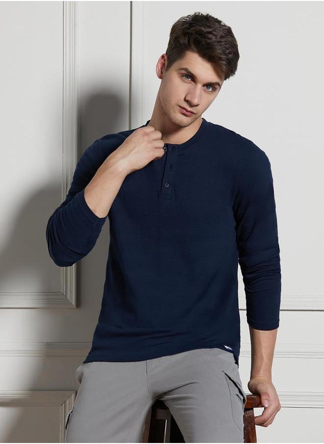 Dennis Lingo Solid Henley Neck T-Shirt by Styli  - Image 3