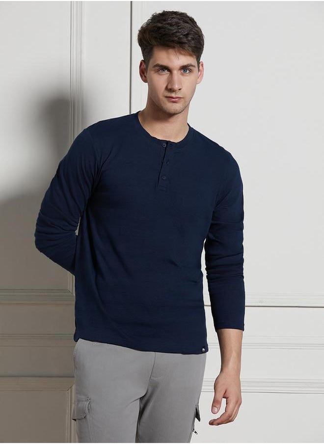 Dennis Lingo Solid Henley Neck T-Shirt by Styli  - Image 2